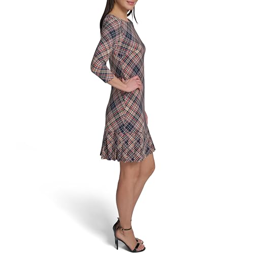 Image of Tommy Hilfiger Women's 3 /4 Sleeve High Neck Ruffle Trim Jersey Mini Dress