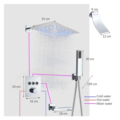 Ensemble de douche thermostatique haut de gamme en chrome brillant et tête lumineuse LED dense