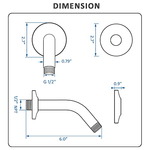 Bestill Wall Mounted 6 Inch Extension Shower Head Arm, Shower Arm And Flange Included, Matte Black #TOP5