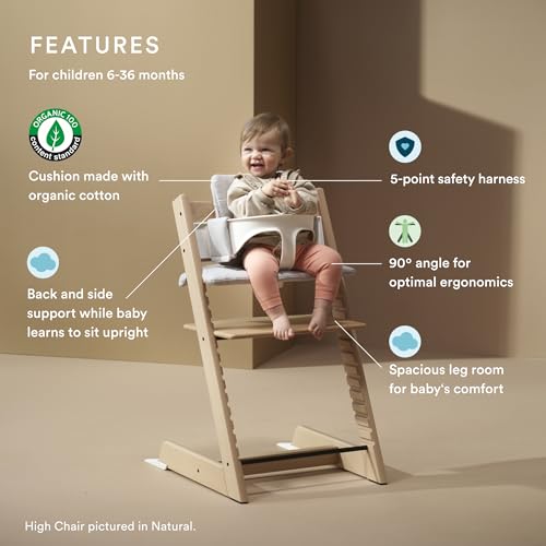 Stokke Tripp Trapp High Chair 2 (Black), Cushion 2 (Nordic Grey) + Stokke Tray (Black) - Includes Chair + Baby Set with Removable Harness for Children 6-36 Months