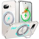 Google Pixel 9a 用 ケース Magsafe対応 360°回転スタンド Google ピクセル9a 携帯ケース リング マグネット搭載 ワイヤレス充電 縦横多角度 対応 カバー Uovon スマホケース 車載ホルダー ストラップ穴付き 透明 指紋防止 黄变防止 米軍MIL規格 ・ クリア