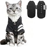 EXPAWLORER Cat Sweater Cardigan - Stylish Knitted Cat Clothes, British Style Soft Puppy Sweater with Sleeve Warm Pet Clothing Knitwear, Fall and Winter Kitten Coat for Girl Boy Cats, Grey Medium