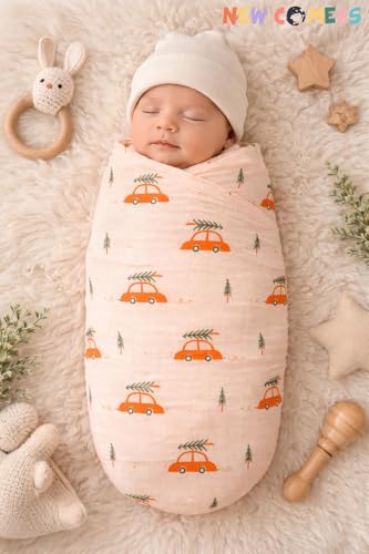 Image of NEW COMERS Cotton Muslin Baby Swaddle Set, Multicolor Printed Muslin Swaddle Wrap for New Born Baby, Soft Pure Cotton Sheet Baby Wrap Set, Baby Product (Swaddle 10)