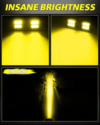 Image of 3 Inch Amber LED Pods 120W CREE LED Cubes Offroad Driving Lights | Focus Spot Beam, High Intensity CREE LEDs Square Amber LED Pod Lights Ditch Lights for Truck Motorcycle Pickup UTV ATV