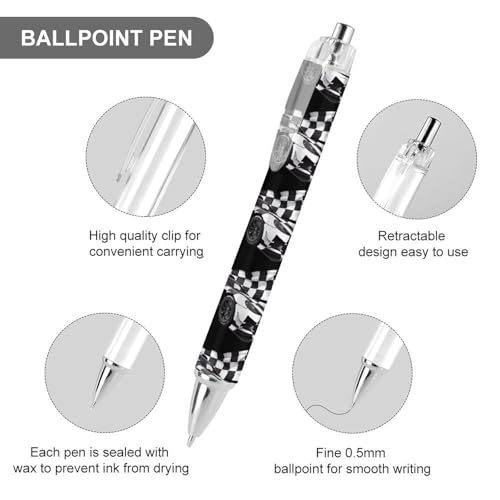 Bolígrafos retráctiles de 0,5 mm con diseño a cuadros negros y blancos para papelería y oficina 3