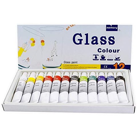 ZENING Glass Paint Set,12 Colors Non-Toxic Transparent Stained Glass Paint Supplies for Glass Porcelain Transparent Window Wine Bottle Vibrant Colors Painting Cover