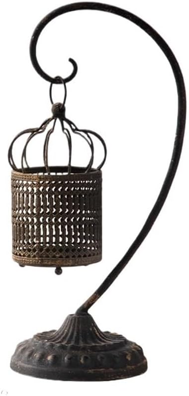 Candleholders Retro Old Birdcage Wrought Iron Candlestick Decorative Candle Stand for Table Wedding Dinning Party(Black)