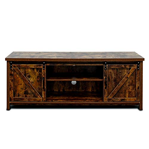 Bizzoelife 60 Inch Barn Door TV Stand Entertainment Center - New Farmhouse Style Sliding TV Cabinet, Living Room Wood Storage Media Console Table with 2 Center Compartments and 2 Cabinets (Rustic)