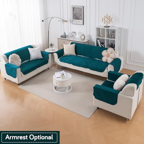 Image of HOKIPO Quilted Sofa Cover 6 Seater Set - Washable 3+2+1 Sofa Panel for Seat & Back | 'Quilt Classic' Teal (IN-927+926+925 * 2-Teal)