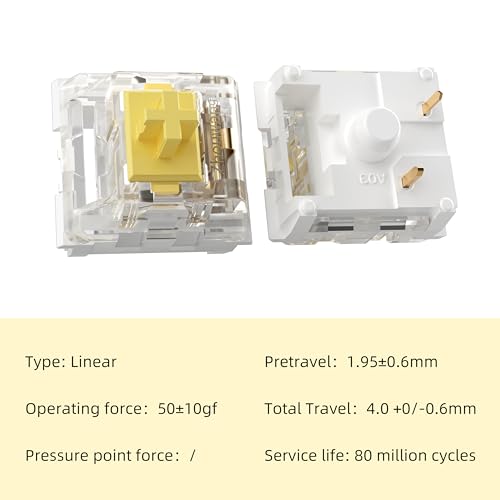 Image of Zhouwang Yellow Keyboard Switches,3-Pin Pre-Lubed Linear Switches for MX Mechanical Gaming Keyboard(Yellow,90PCS)