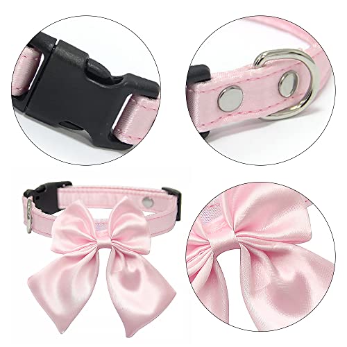 Unique Style Silk Pink Bowtie Dog Collar with Detachable Bow Tie - Comfortable for Small & Medium Dogs and Cats - Image 3