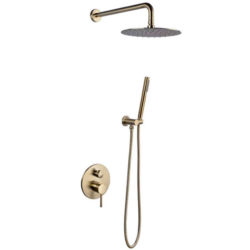 OZBMA Shower Set System, Brushed Gold Concealed Mixer for Bath Wall Mount System with 8-12" Stainless Steel Top + Handheld Shower, Set,12 inc (size_name 8 Inch)