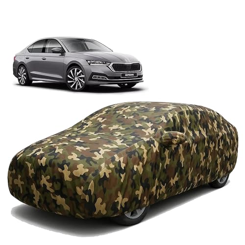 Image of Sulfar 100% Waterproof Car Body Cover Compatible with Mirror for Skoda Octavia with Long Lasting Durable Material (Triple Stitched, Full Bottom Elastic, Camouflage Army)