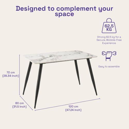 Image of Wakefit Giloy Dining Table - 4 Seater I Marble Finish I Vitrified Tile Top I Amphora White