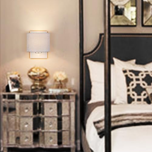 SAMTEEN Brushed Nickel Wall Sconces Set of Two Modern Fabric Shade Wall Lamp Drum Wall Sconce for Bedroom Hallway Living Room Bathroom - Image 3