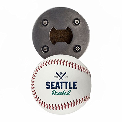 Seattle Magnetic Bottle Opener & Cap Catcher - Real Baseball Leather, Cool Gadget for Teens & Men