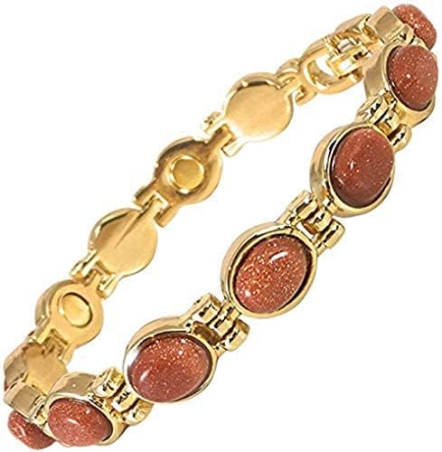Helena Rose Ladies Magnetic Bracelet for Women - Natural Brown Goldstone Gems - Fits Wrists Up to 7.5" Fully Adjustable - Plus Jewellery Gift Box
