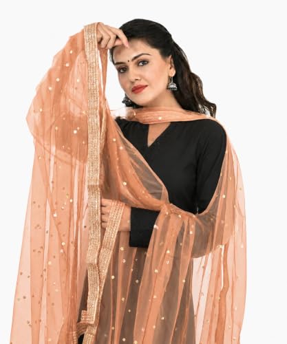 Image of YOUTHQUAKE Women's Net Embroidered Full Size Dupatta With 4 Side Golden Lace