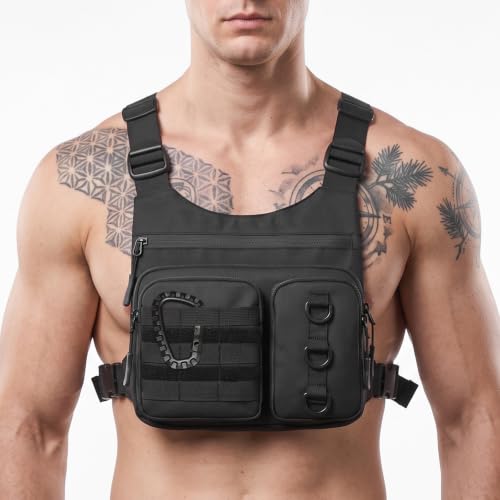 Criuage Chest Bag for Men, Lightweight Adjustable Running Vest, Water Resistant EDC Chest Pack with Water Bottle Pocket, Breathable Back Pad for Hiking Cycling Fishing Travel (Black) - image 1