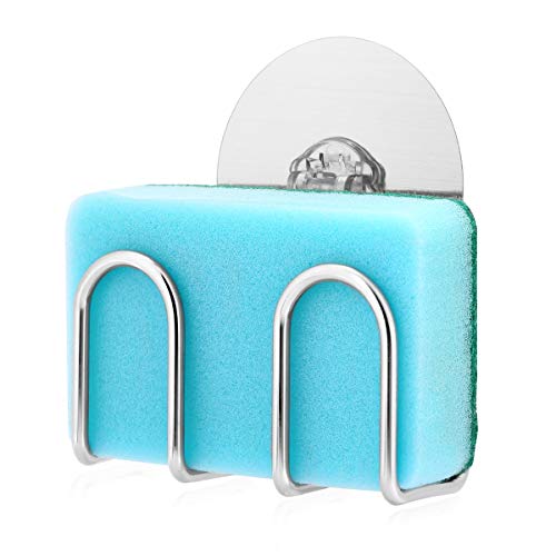 Sponge Holder for Kitchen Sink Bogeer Adhesive Sink Sponge Holder, Quick Drying, Reusable Adhesive, 304 Stainless Steel