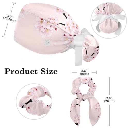 Image of Red Blooming Rose Flowers Black Working Cap with Scrunchy and Ribbon Tie for Women, Long Hair