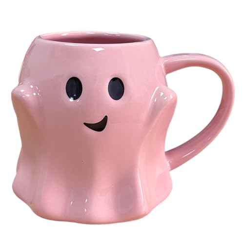HS&ROXIN Halloween Ghost Mug 3D Cute Ghostface Novelty Coffee Mug Spooky Ceramic Ghost Cup Halloween Christmas Birthdays Party Gifts and Decorations for Kids Adult (Pink)