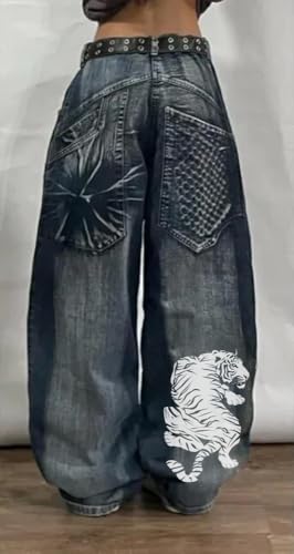 Unisex Y2K Hip Hop Street Jeans Tiger Print Gothic Baggy Jeans Vintage High Waist Denim Jeans Wide Leg Pants2