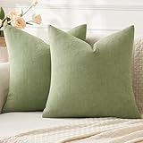 MIULEE Sage Green Couch Pillow Covers 18x18 Inch, Set of 2 Soft Spring Chenille Decorative Square Throw Pillow Covers Farmhouse for Sofa Living Room Bed