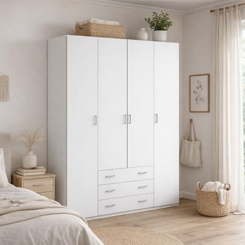 Dmora - Großer Kleiderschrank Francine, Schlafzimmermöbel, Schrank, Garderobe, 154x50 h200 cm, Weiß