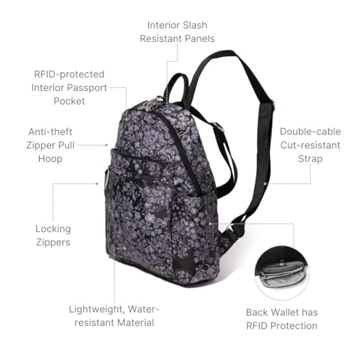 Image of Baggallini Securtex Anti-Theft Vacation Backpack Black Hydrangea