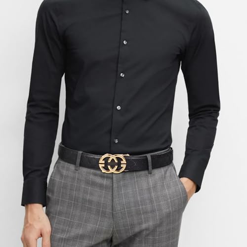 Image of Aurolran Men&Womens Leather Dress Belt Business Automatic Buckle Belt Color-Black Silver Gold
