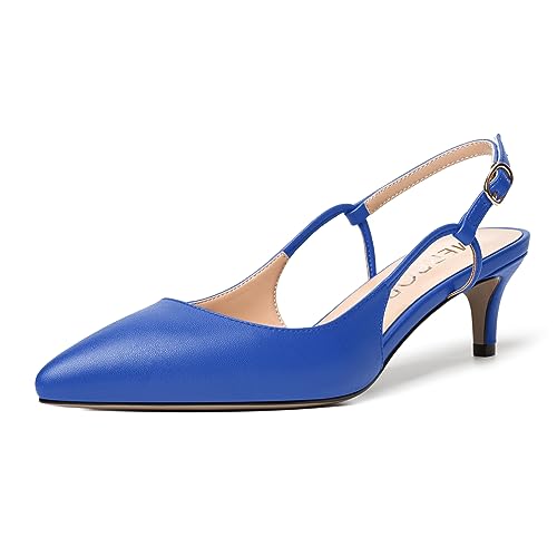 MERRORI Womens Matte Pointed Toe Slingback Buckle Casual Office Kitten Low Heel Pumps Shoes 2 Inch