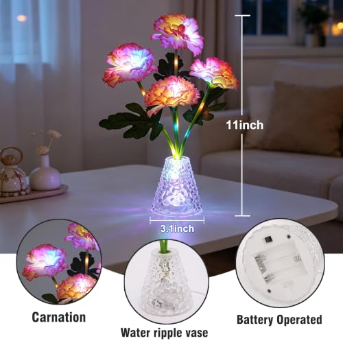 Image of Carnation Flower Lamp, Birthday Gift for Women Home Bar Decor Night Light