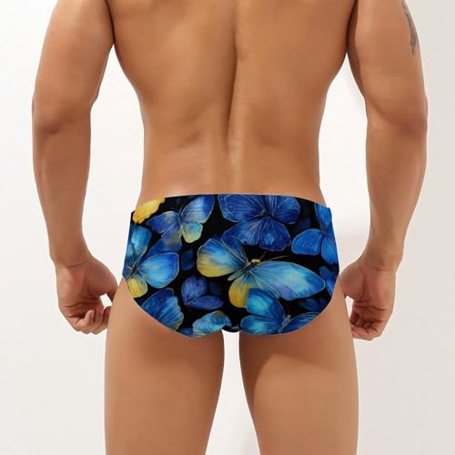 Watercolor Blue Butterfly Men's Swim Briefs Low Waist Bikini Swimsuit Underwear Beach Swimwear2