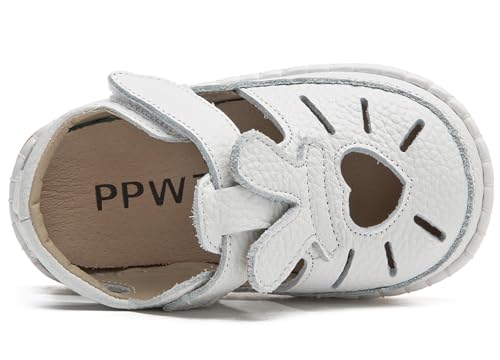 Image of DADAWEN Toddler Girls Leather Closed Toe Summer Sandals Lightweight Non-Slip Soft Sole Cute Flat Shoes Baby Flower Girl Shoes
