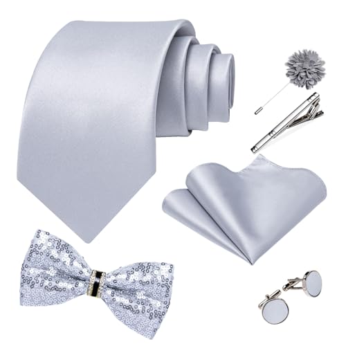 DiBanGu Mens Sequins Vest and Tie Set Solid V-Neck Shiny Dress Waistcoat Bowtie with pocket square for Prom Party Tuxedo4