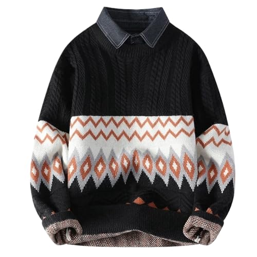 Men Winter Fake Two Pieces Thick Sweater Men Youth Sweaters Autumn Men's Wool Casual Knitwear Pullover