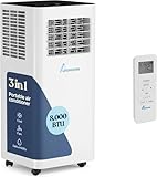 Lifemaster 3-in-1 Portable Air Conditioner, 8,000 BTU Rolling AC Unit with Cooling, Fan and Dehumidifier for Rooms up to 250 Sq. Ft., Remote Control, Digital Touch Panel, Window Kit Included, White