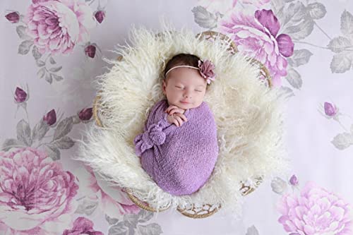 Image of Coberllus Newborn Baby Photo Props Wrap Cloth Blanket Swaddle for Boys Girls Photography Shoot (Purple)