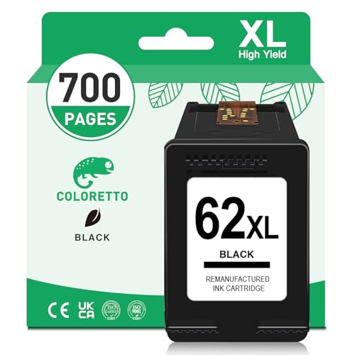 HP 62XL cartouche encre reconditionnée COLORETTO noir haute capacité Envy 5646 7640 OfficeJet 5740