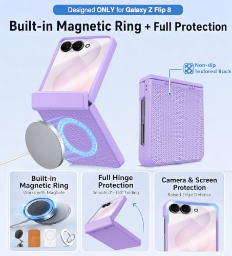 Image of STORMTAL Magnetic for Samsung Galaxy Z Flip 8 case, Hinge Protection, Built-in Screen Protector, Shockproof, Compatible with Magsafe, Rugged Phone Case for Z Flip 8 Purple