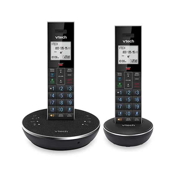 VTech LS6381-2 Bluetooth Speaker with Echo Cancellation, Noise Reduction, Music Streaming, PC/Landline/Cellular Calls, Paired with DECT6.0 Cordless Handset, Answering System, Smart Call Blocker,Black