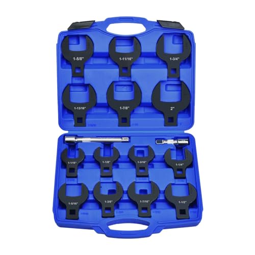 LainKeen 16pcs Jumbo Crowfoot Wrench Set SAE Crows Foot Wrench Set for 1-1/16 to 2 Flare Nuts for 1/2 Drive Ratchet & Extension Bar Crowfoot Wrenches with Carry Case