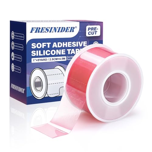 FRESINIDER Silicone Tape 1" x 5 Yard Pink 1 Roll for Sensitive Skin, Pre-Cut Waterproof Medical Tape, Gentle Adhesive for Wound Care, Surgical Sites, Infants and Elderly