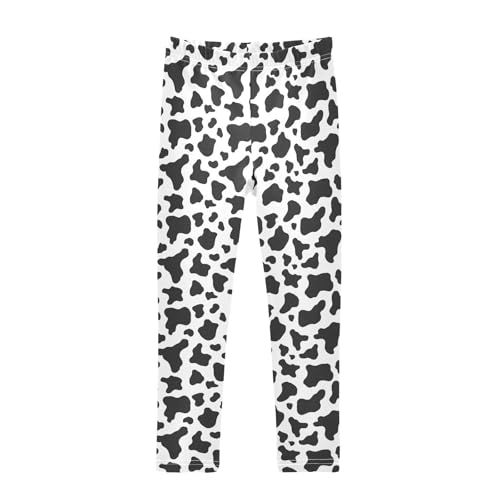 ALAZA Girls' Leggings Children's Yoga Pants Skinny Printed Dance Cow Camouflage Black White Comfortable 4T