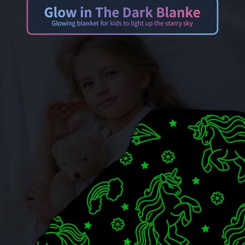Image of Unicorn Glow in The Dark Blankets for Girls, Kids Blankets for Baby /Toddler, Unicorns Gifts for Girls Age 1-12, Soft Fleece Blanket 50 inchx 60 inch