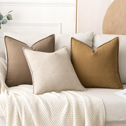Image of MIULEE Decorative Linen Euro Sham Pillow Covers 28x28 Inch Khaki Boho Farmhouse Neutral Winter Couch Throw Pillows for Bed Pack of 2 Accent Modern Pillowcase Sofa Livingroom Home Decor