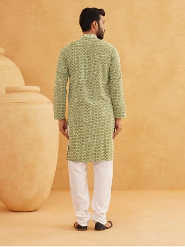 Image of SOJANYA Men's Coffee Brown Cotton Blend Kurta with Intricate Embroidery & Subtle Sequin Work