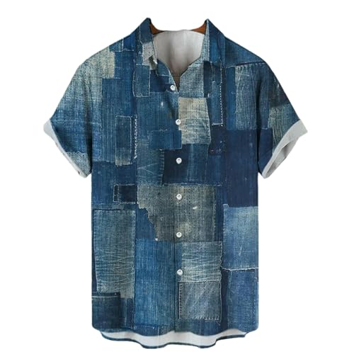 Chemise manches courtes homme patchwork imprimé rétro pour l'été
