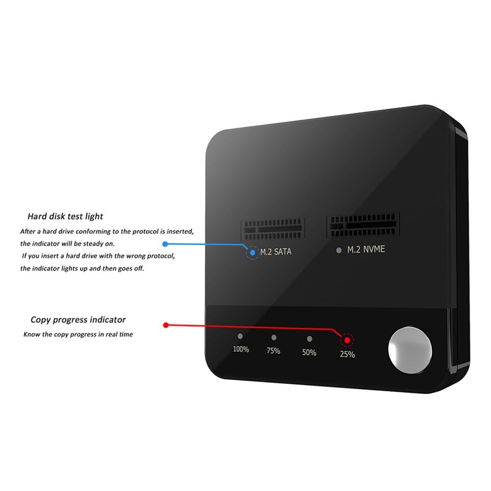 M.2 SATA/NVMe Dual-Bay Hard Drive Stacja dokująca Offline Clone Stacja dokująca Duplikator Transmisja danych Dysk twardy Stacja dokująca Clone Duplicaotr dla SSD Rozmiar 2230/2242/2260/2280/22110